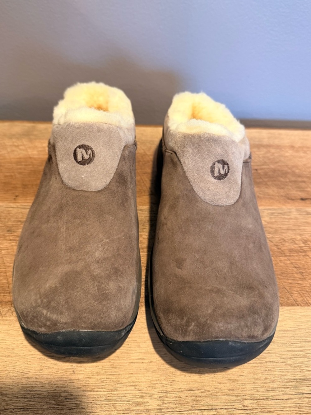 Merrell Women's Taupe Suede Shearling-Lined Mules